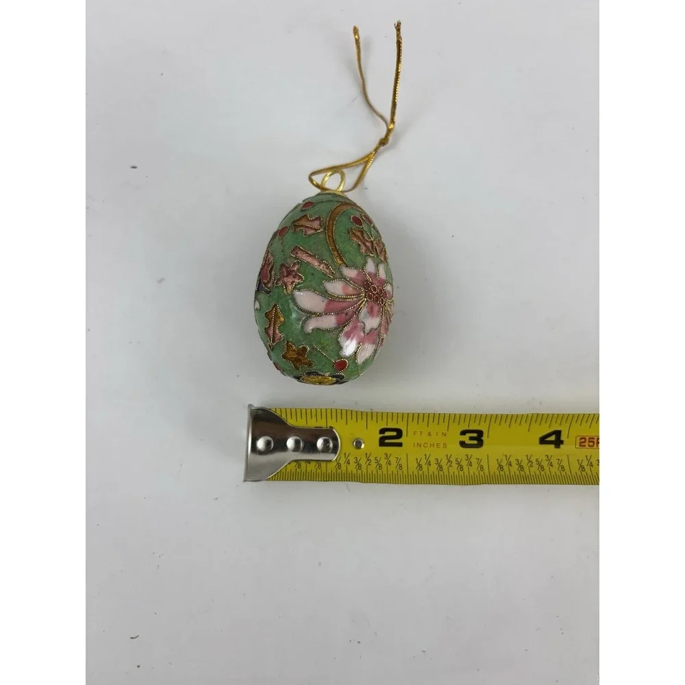 VTG Cloisonné Floral Gilded Metal Ornament Christmas Decoration 2.5